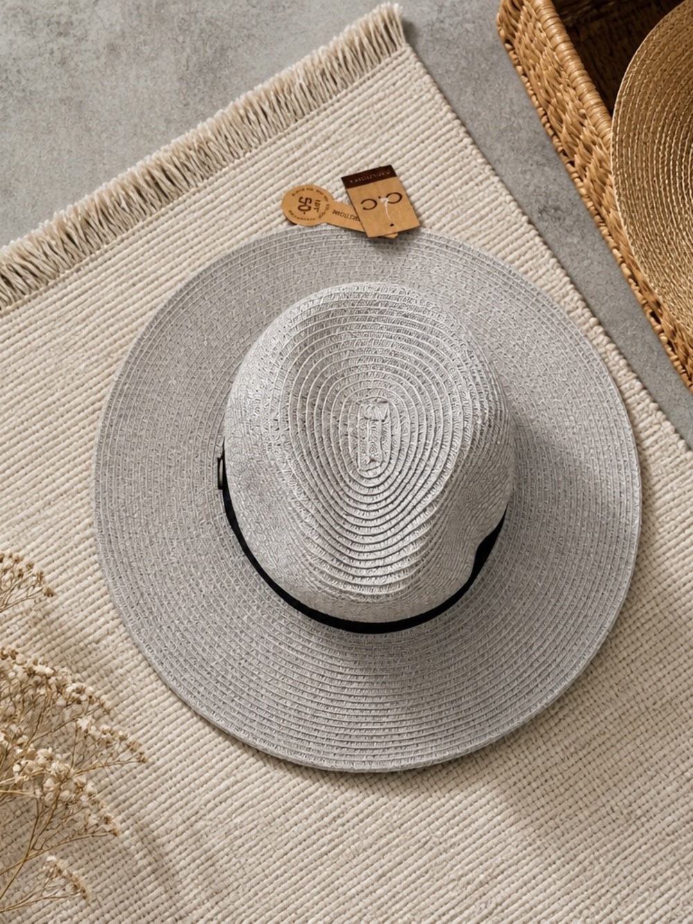 Stylish Grey Sun Hat with Black Band